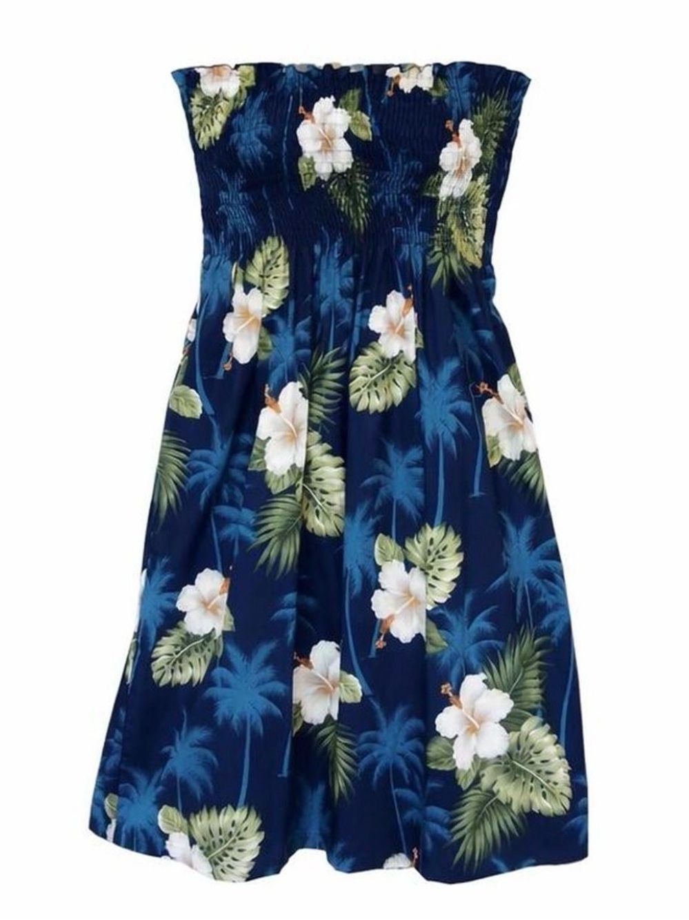 Strapless Navy Tropical Floral Mini Dress